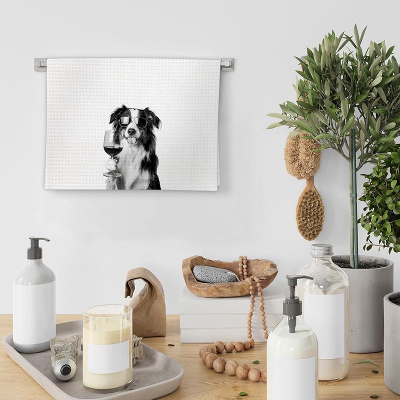 FIicy Border Collie Gifts Wine Kitchen Towels, Gifts for Border Collie Dog Wine Lovers Decorative Hand Dish Tea Towel for Kitchen Home Bar, Funny BordeCollie Dog Owners Home Bar Decor(16x24In) - Image 4